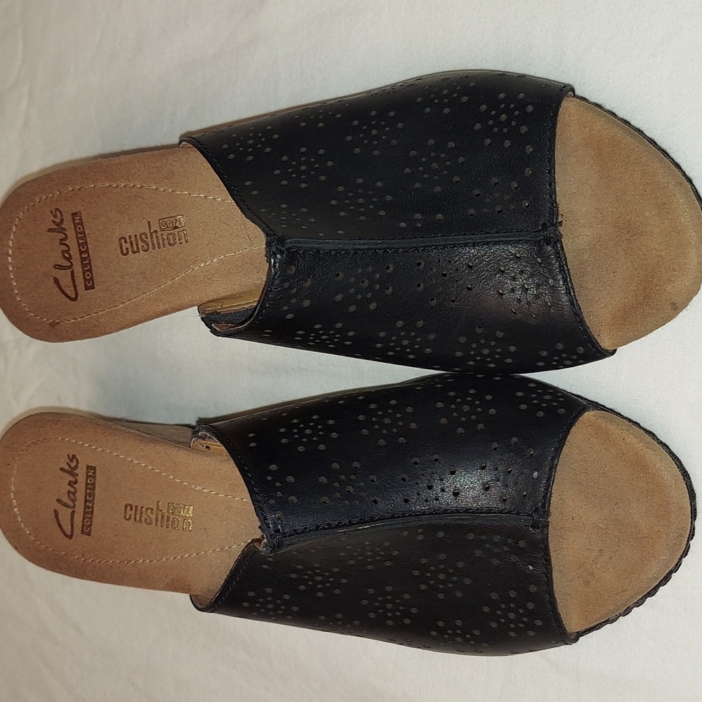 Clark's Collection Woman's Femmes Wedge Leather Black sz.8 - Picture 5 of 5